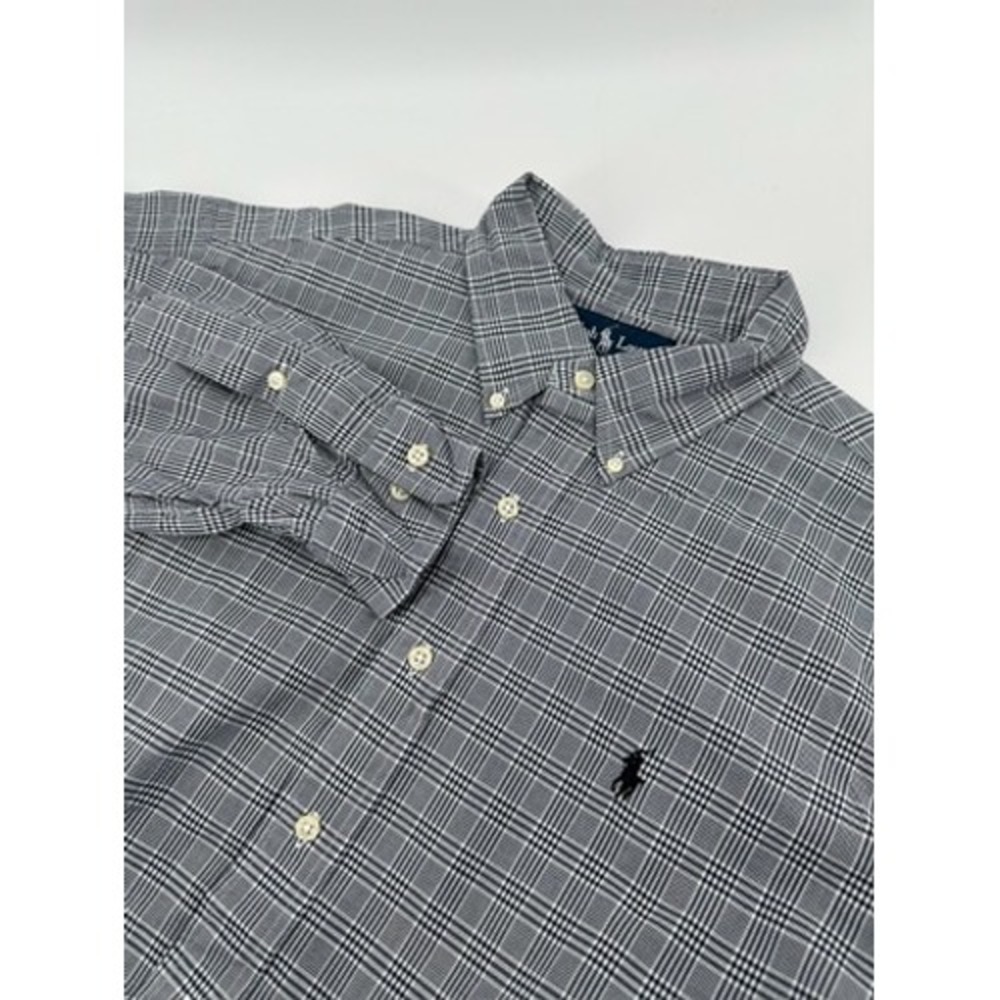 Ralph Lauren Classic Fit Plaid Button Down‎ Shirt Mens Navy White 16.5 32/33